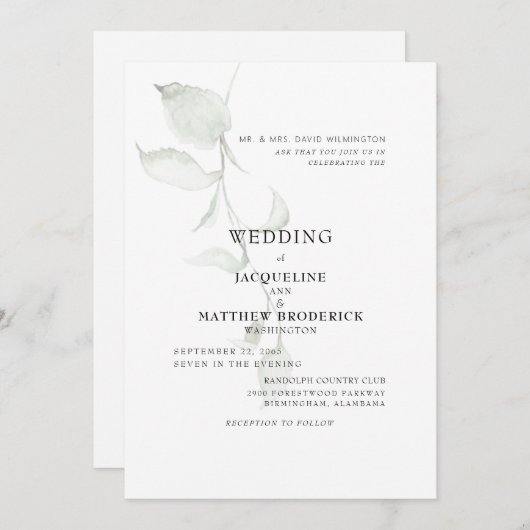 葉モダン花嫁の親結婚式招待状 招待状 (正面/裏面)