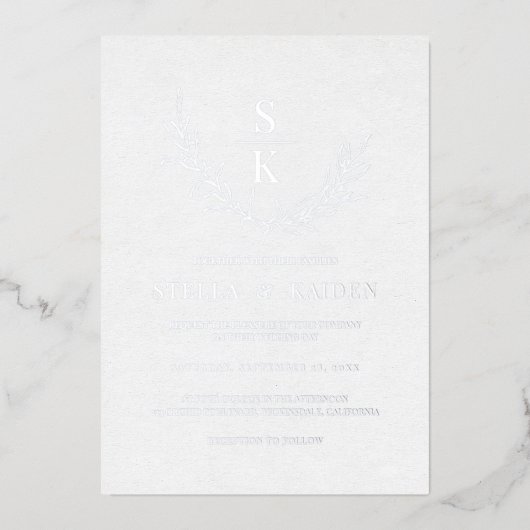 葉モダン葉線芸術エレガントな結婚式 箔招待状 (正面)