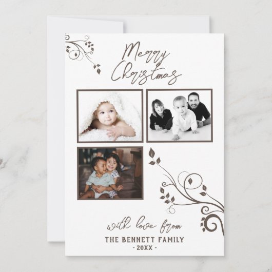 葉モダン部3フォトコラージュクリスマス カード (正面)