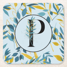 葉モダン金ゴールド「Letter P」 スクエアペーパーコースター
