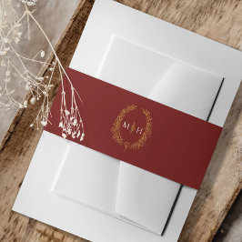 葉モノグラムアートスケッチダークブルゴーニュ金ゴールド 招待状ベリーバンド