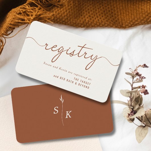 葉モノグラムミニマルウェディングシャワーギフト登録 エンクロージャーカード