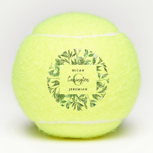葉モノグラム結婚のギフト名のカスタム テニスボール (正面)