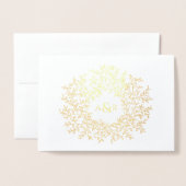 葉モノグラム結婚の取消発表 箔カード (封筒付き正面)