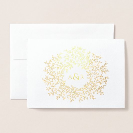 葉モノグラム結婚の取消発表 箔カード (封筒付き正面)