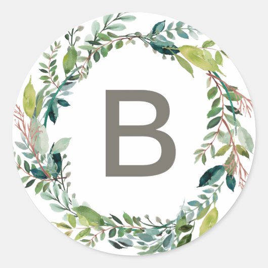 葉リースモノグラ結婚ム封筒用シール ラウンドシール (正面)