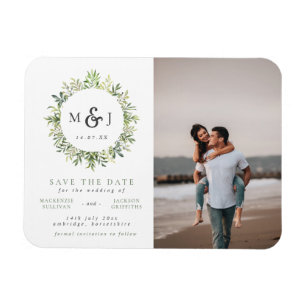 葉リースモノグ結婚ラムの写真Save the Date マグネット
