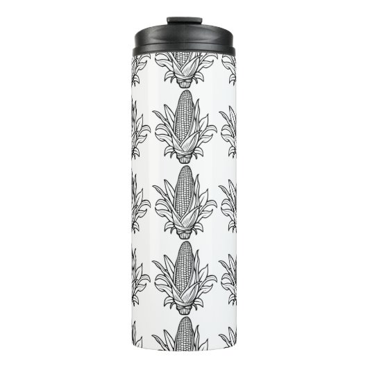 葉付きの黒と白のトウモロコシのアイコン タンブラー (正面)