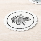 葉付きの黒と白のトウモロコシのアイコン ペーパーコースター (アングル)