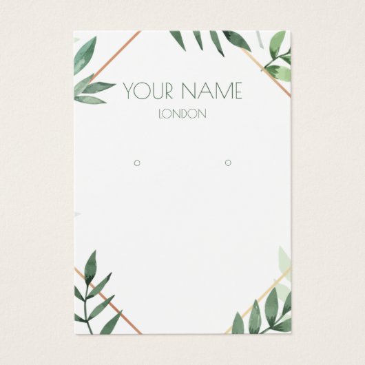 葉付き植物と金ゴールド縁どイヤリングディスプレイカード (正面)