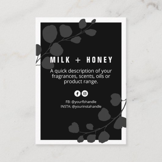 葉付き植物性黒と灰色の製品リストカード 名刺 (正面)