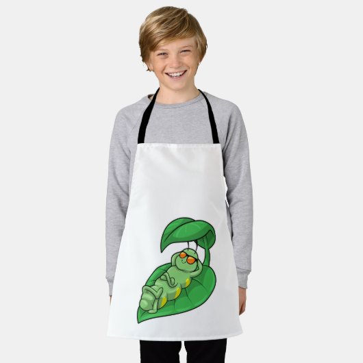 葉付き毛虫 エプロン (着用した状態)