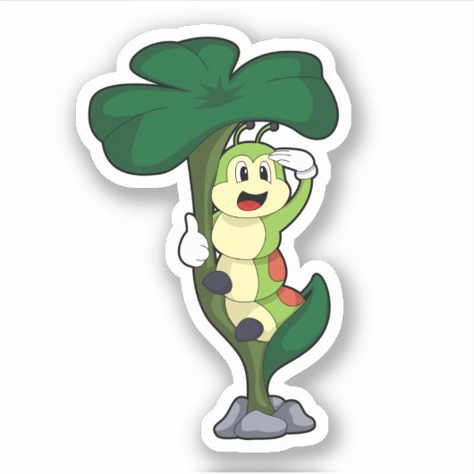 葉付き毛虫 シール (正面)