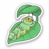 葉付き毛虫 シール (正面)