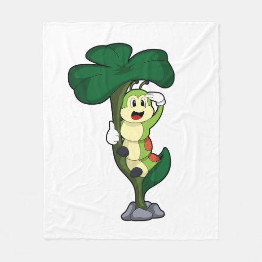 葉付き毛虫 フリースブランケット (正面)