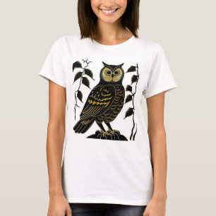 葉付き茶色フクロウつる植物 Tシャツ