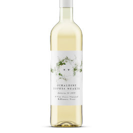 葉付エレガントユーカリリースモノグラム結婚ズ ワインラベル