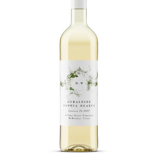 葉付エレガントユーカリリースモノグラム結婚ズ ワインラベル