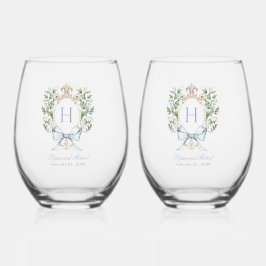 葉伝統的頂（弓あり） |モノグラム結婚ズ ステムなしワイングラス