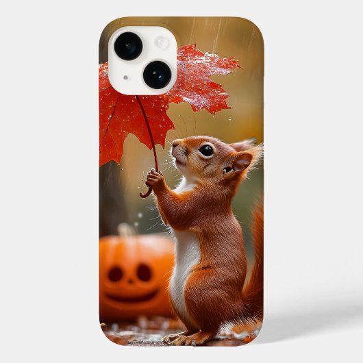 葉傘がかわいいリス – 秋の雨 Case-Mate iPhoneケース (裏面)