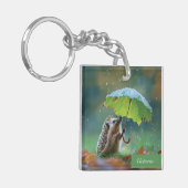 葉傘を持ったかわいいハリネズミ キーホルダー (正面左)