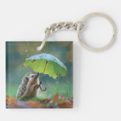 葉傘を持ったかわいいハリネズミ キーホルダー (裏面)