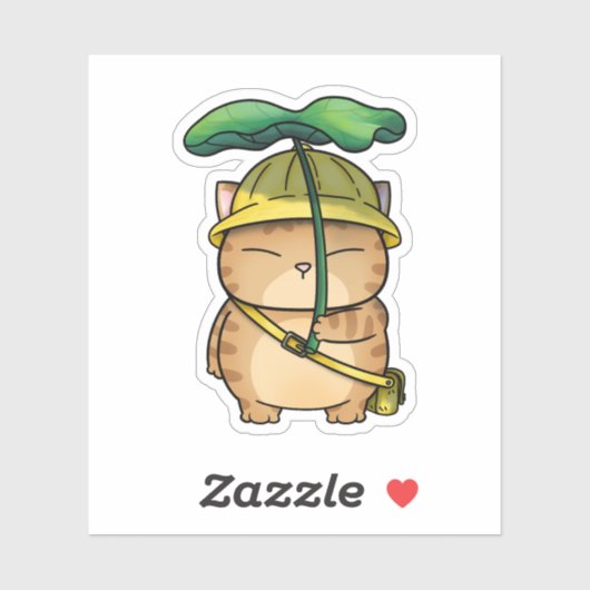 葉傘付き太ったオレンジ色の猫 シール (シート)