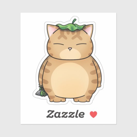 葉傘付き太ったオレンジ色の猫 シール (シート)