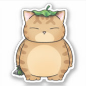 葉傘付き太ったオレンジ色の猫 シール (正面)