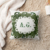 葉及びレース・モノグラム枕 クッション (ブランケット)