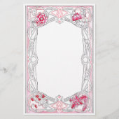 葉及び花が付いているヴィンテージのアールヌーボーフレーム 便箋 (正面)