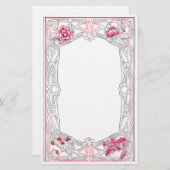 葉及び花が付いているヴィンテージのアールヌーボーフレーム 便箋 (正面/裏面)