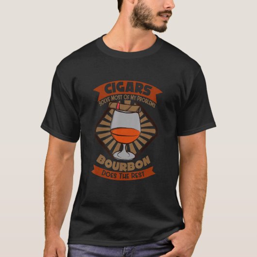葉巻で私の問題の大部分を解決バーボン Tシャツ (正面)