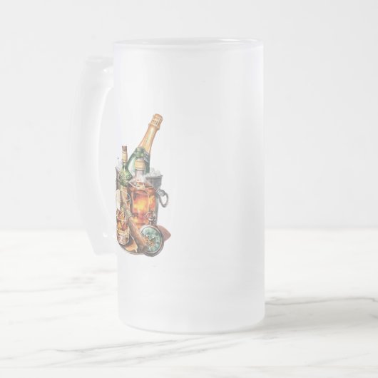 葉巻とウィスキーのメンズ誕生日 フロストグラスビールジョッキ (正面左)