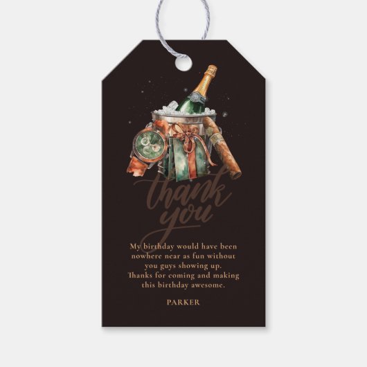 葉巻とウィスキーメンズの誕生日 パーソナライズされた ギフトタグ (正面)