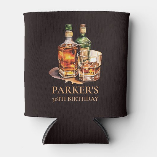 葉巻とウィスキーメンズの誕生日 パーソナライズされた 缶クーラー (正面)