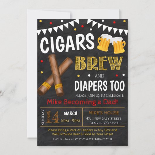 葉巻とビールベビーシャワー招待状 招待状 (正面)