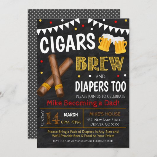 葉巻とビールベビーシャワー招待状 招待状 (正面/裏面)