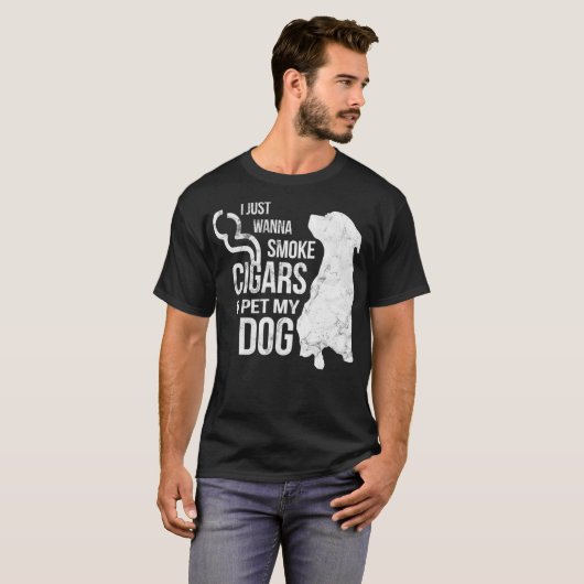 葉巻と犬の好き葉巻を吸って愛用する Tシャツ (正面フル)