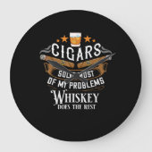 葉巻は私の問題のほとんどを解くウイスキー ラージ壁時計 (正面)