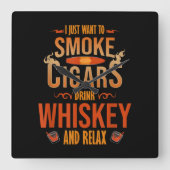 葉巻を吸ってウィスキーを飲リラックスむ スクエア壁時計 (正面)