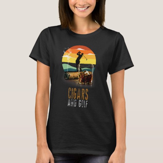 葉巻を吸ってゴルフの喫煙者遊になりたい Tシャツ (正面)