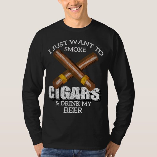 葉巻を吸ってビールを飲みたいバー Tシャツ (正面)