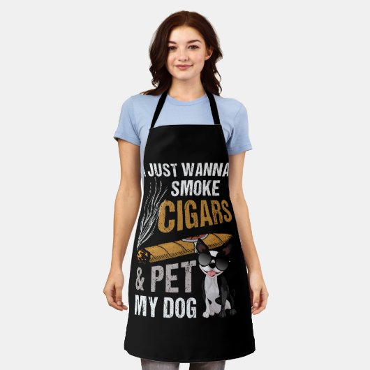 葉巻を吸って犬の葉巻を愛撫したい エプロン (着用した状態)