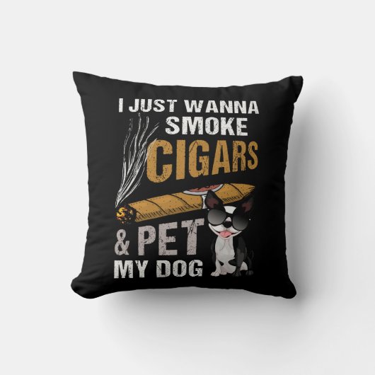 葉巻を吸って犬の葉巻を愛撫したい クッション (正面)