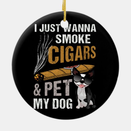 葉巻を吸って犬の葉巻を愛撫したい セラミックオーナメント (裏面)