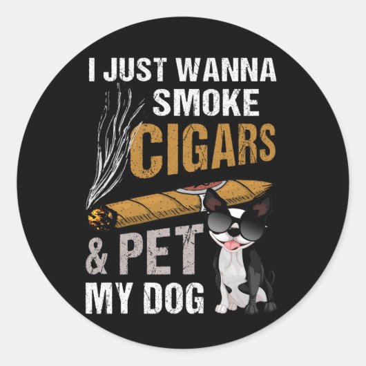 葉巻を吸って犬の葉巻を愛撫したい ラウンドシール (正面)