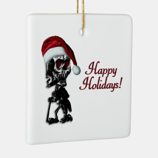 葉巻喫煙クリスマススケルトンハッピーホリデイズ セラミックオーナメント (右)