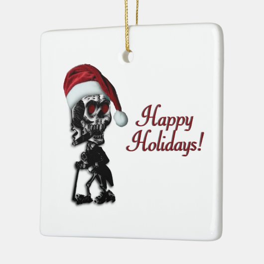 葉巻喫煙クリスマススケルトンハッピーホリデイズ セラミックオーナメント (左)