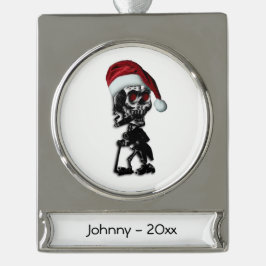 葉巻喫煙クリスマススケルトン シルバープレートバナーオーナメント